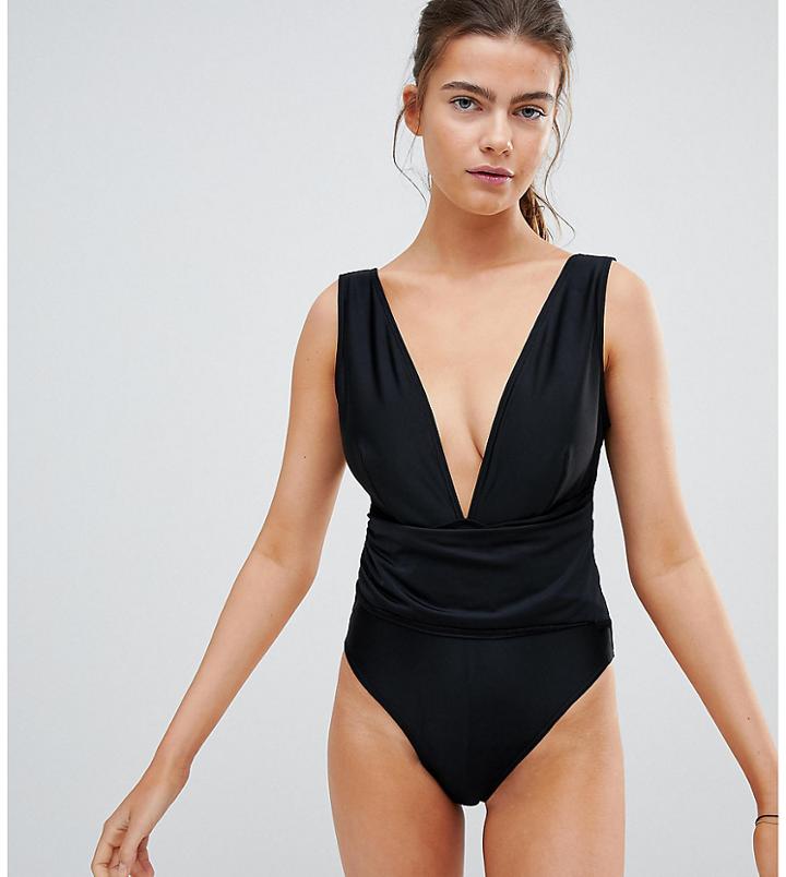 Wolf & Whistle Ruched Waist Swimsuit Dd-g-black
