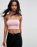 Asos Top With Choker Ruffle Neck-pink