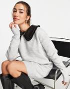 River Island Knitted Mini Dress With Faux Leather Collar Detail In Gray-grey