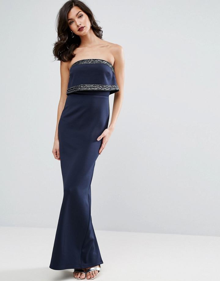 Asos Embellished Crop Top Bandeau Maxi Dress - Gray