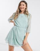 Jdy Jennifer Chiffon Sleeve Skater Dress In Blue Floral-blues