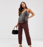 Asos Design Maternity Pull On Tapered Pants In Jersey Crepe - Brown