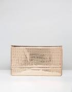 Asos Double Flap Slim Croc Metallic Clutch Bag - Copper