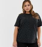 Asos Design Curve Oversized T-shirt With Crystal Studs - Black