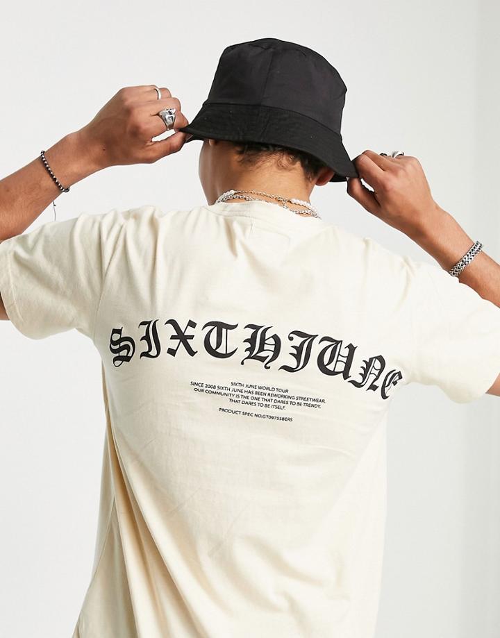 Sixth June Gothic Backprint T-shirt In Beige-neutral