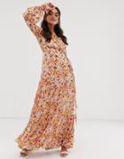 Ghost Jasmine Georgette Floral Wrap Maxi Dress-orange