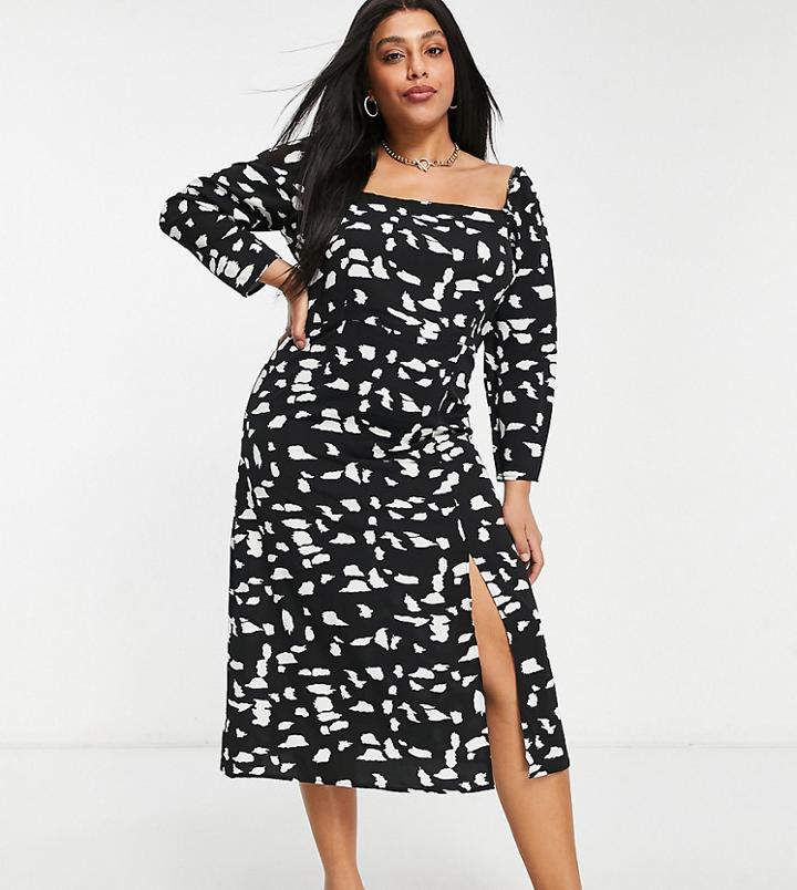Missguided Plus Midi Dress With Square Neck In Black Dalmatian