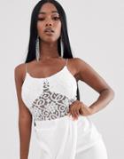 Asos Design Cami Body In Lace With Seam Detail-white