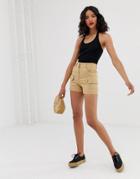 Monki Utility Shorts In Beige