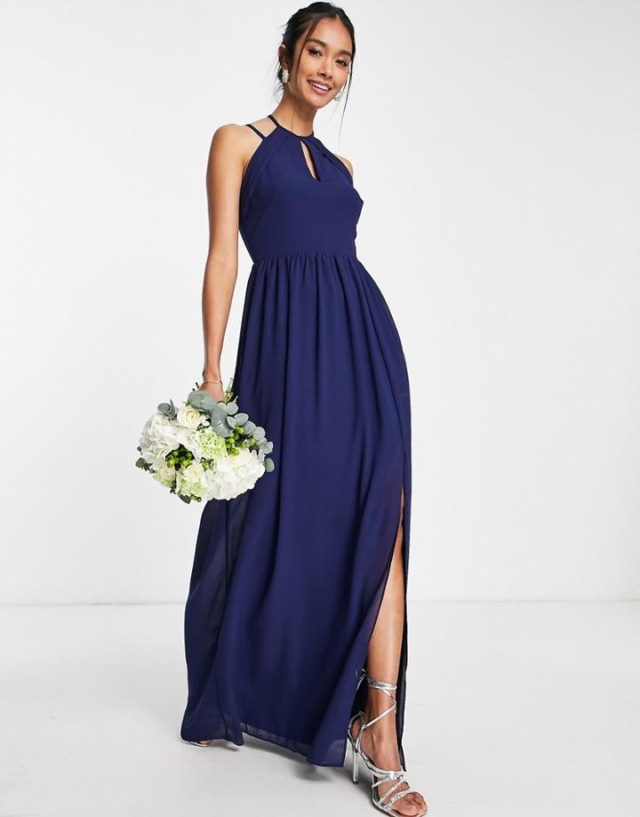 Tfnc Bridesmaid Strappy Back Halter Neck Dress In Navy