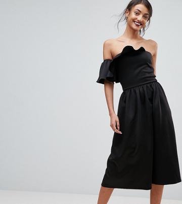 True Violet Tall Structured Bandeau Skater Dress With Frill Detail - Black