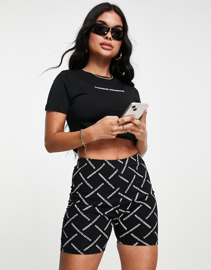 Asos Weekend Collective Monogram Legging Shorts In Black