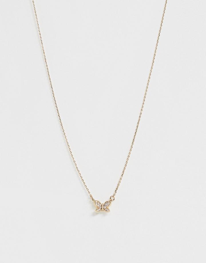 Asos Design Necklace With Tiny Butterfly Charm In Gold Tone