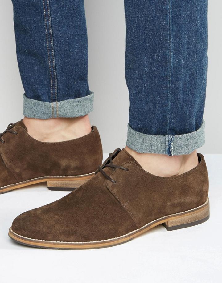 Asos Derby Shoes In Brown Suede With Natural Sole - Brown