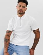 Asos Design Skinny Rib T-shirt With Stretch And Turtle Zip Neck In White - White