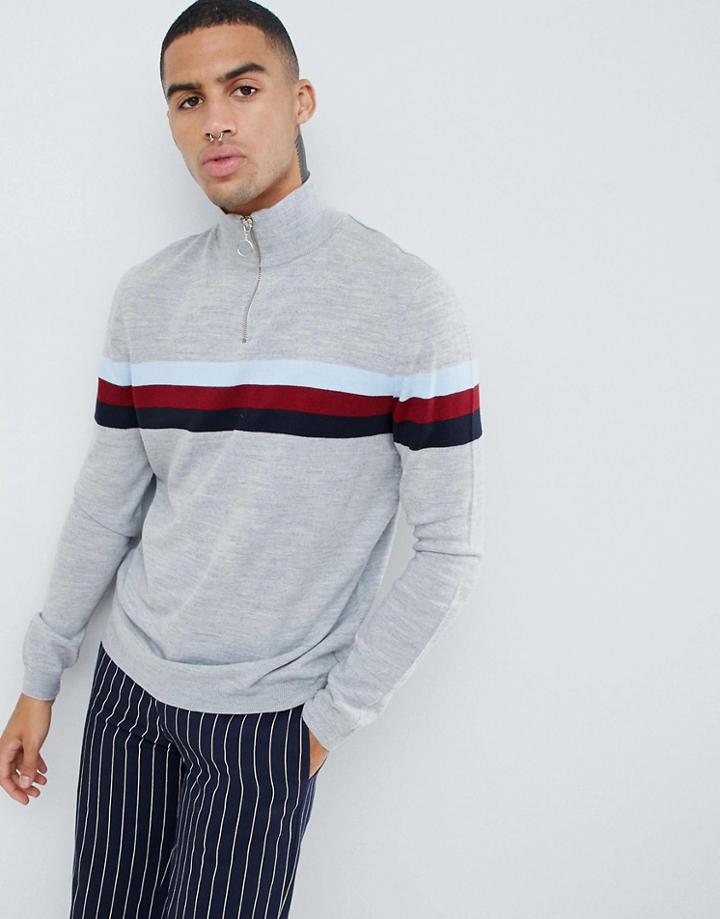 Asos Design Half Zip Color Block Sweater In Gray - Multi
