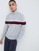 Asos Design Half Zip Color Block Sweater In Gray - Multi