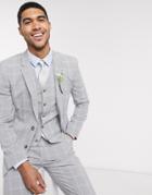 Asos Design Wedding Skinny Suit Jacket In Blue And Gray Windowpane Check-grey