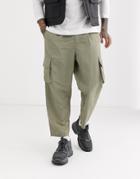 Asos Design Tapered Cargo Pants In Nylon-beige