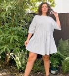 Asos Design Curve Oversized Mini Smock Dress With Dropped Waist In Black And White Stripe