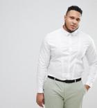 Asos Design Plus Wedding Slim Fit Sateen Shirt With V Pleat Detail And Double Cuff - White