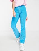 Asos Design Low Rise Rigid Flared Jeans In Blue Cord-blues