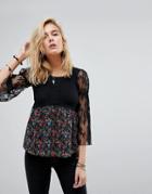 Anna Sui Smock Top With Fluted Lace Sleeves - Multi