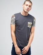 Asos T-shirt With Tapestry Print Sleeves And Pocket - Gray