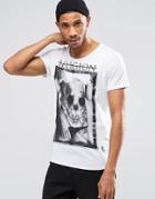 Religion Skully Belly Scoop Neck Curve Hem T-shirt - White