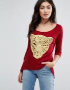 Jasmine Embroidered Leopard T-shirt - Red