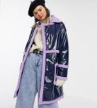 Reclaimed Vintage Inspired Oversized Pu Shearling Mix Coat-blue
