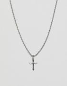 Asos Design Necklace With Rope Chain And Cross Pendant In Silver - Silver