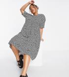 Urban Threads Plus Oversized Midi Smock Dress In Monochrome Print-multi