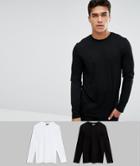 Asos 2 Pack Long Sleeve Crew Neck T-shirt Save - Multi