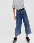 Asos Design Cropped Skater Jeans With Extended Back Pocket Detail In Acid Wash - Blue