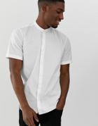 Only & Sons Poplin Short Sleeve Grandad Collar Shirt In White - White