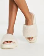 Asos Design Finsbury Padded Vamp Slides In Natural Borg-neutral