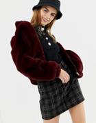 Pull & Bear Faux Fur Bomber Jacket - Red