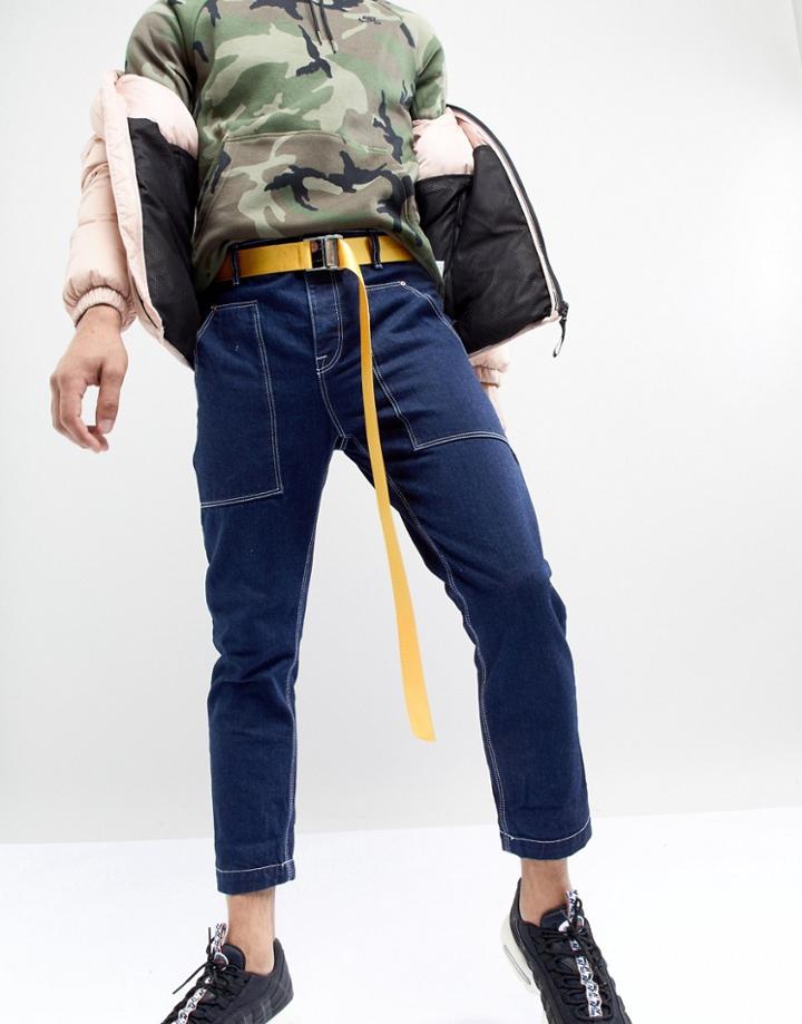 Asos Design Woven Slim Long Ended Belt In Yellow - Yellow