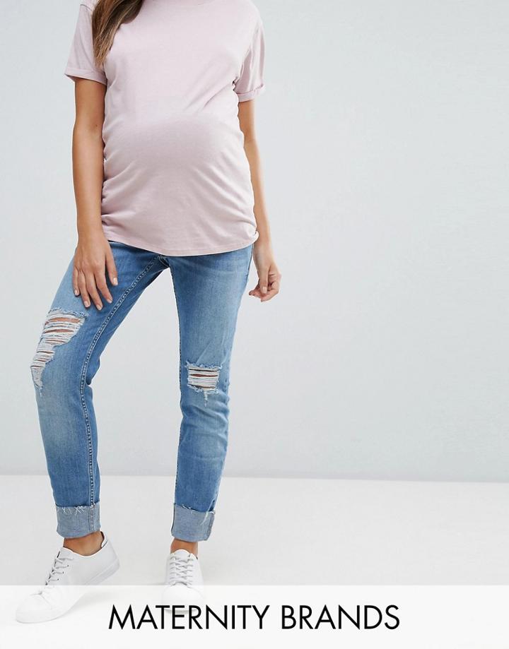 New Look Maternity Over Bump Turn Up Jeans - Blue