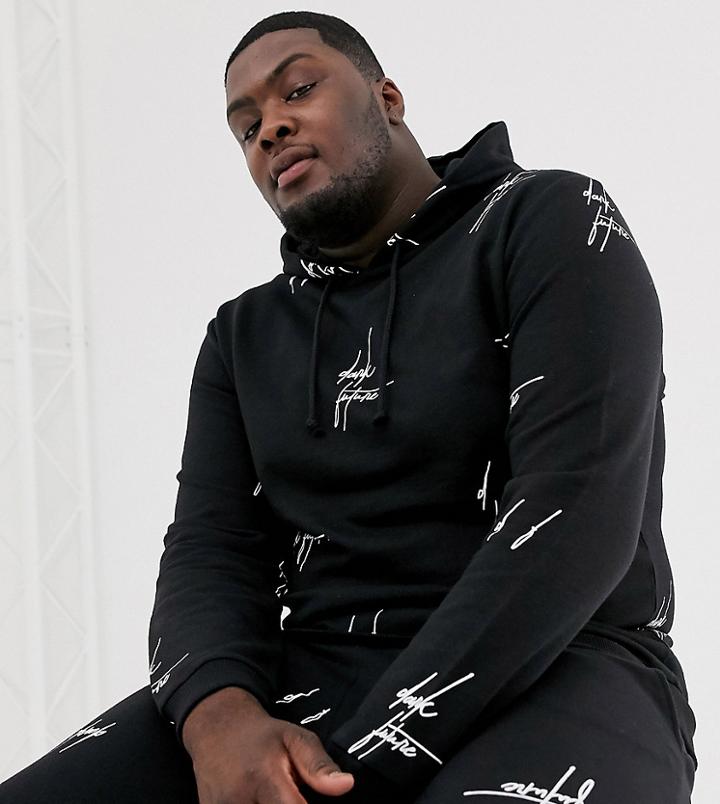 Asos Design Plus Two-piece Hoodie With All Over Dark Future Logo Print In Black - Black