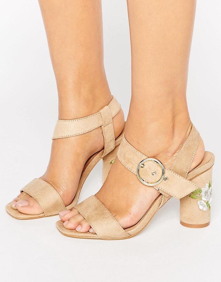 Truffle Colleciton Embroidery Heel Sandal - Beige