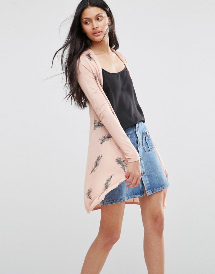 Lavand Feather Print Cardigan - Pink