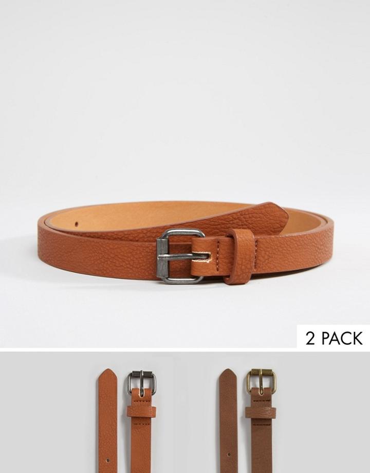 Asos Skinny Belt 2 Pack Save - Multi