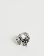 Asos Design Spliced Ring With Skull And Bird In Burnished Silver Tone - Silver
