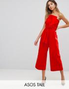 Asos Tall Jumpsuit In Structured Fabric With Knot And Drape Detail - Red