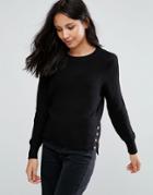 Brave Soul Side Button Sweater - Black