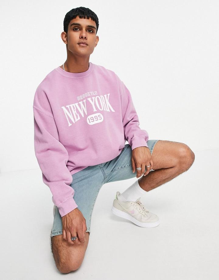 New Look Sweat With New York Print In Purple Overdye