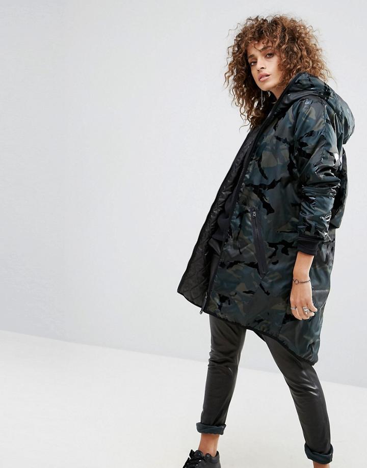 G-star Street Padded Camo Print Parka With Bag - Gray