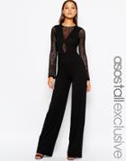 Asos Tall Jumpsuit With Lace Sleeve - Black